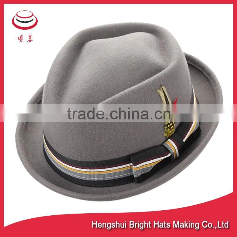 100% Wool Felt Fedora Dress Hats Manufacturer , Men Formal And Fashionable Headwear