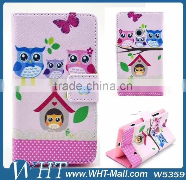 2014 New Products China Supplier Purse Custom Printing Wallet Leather Flip Case Stand Booklet Cover Shell For Nokia Lumia 520