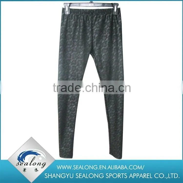 Designer promotional Slim Black lace leggings printing PU legging pants