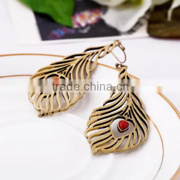 industrial jewelry vintage peacock design shaped feather earring