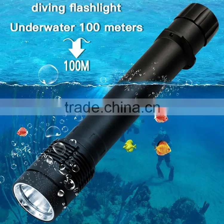 Most powerful 1000 Lumen xm l2 Ip68 26650 rechargeable battery led flashlight for diving