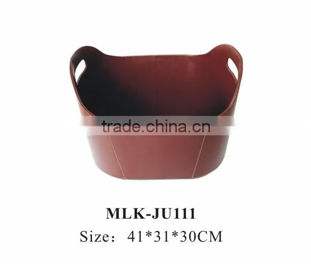 Large volume leather storage basket for home, hotel storage.