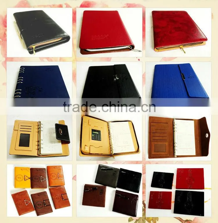 Various colors hard leather ring-binder refillable notebook in different sizes