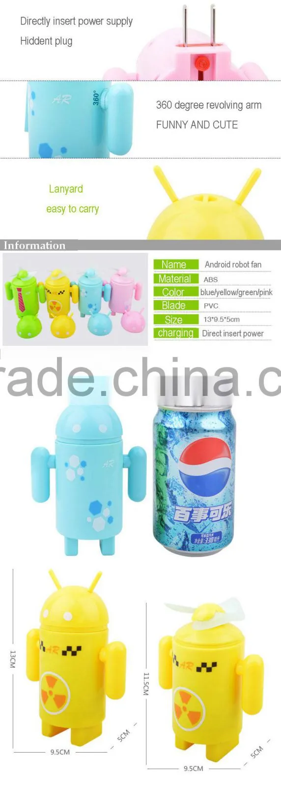 Cartoon design plastic portable 12v dc electric charge fan toys for kids