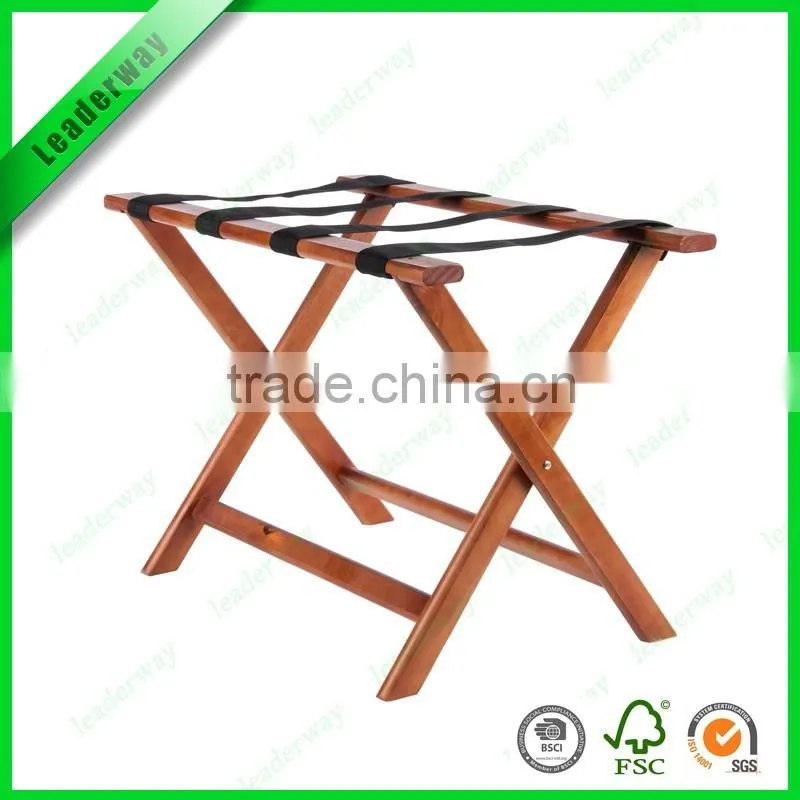 Popular sale hotel bamboo luggage rack with Nylon belt