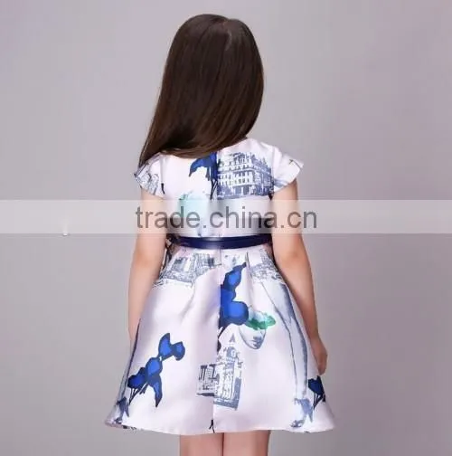2016 wholesale price kids short dress for party flower printed best dress for farewell party