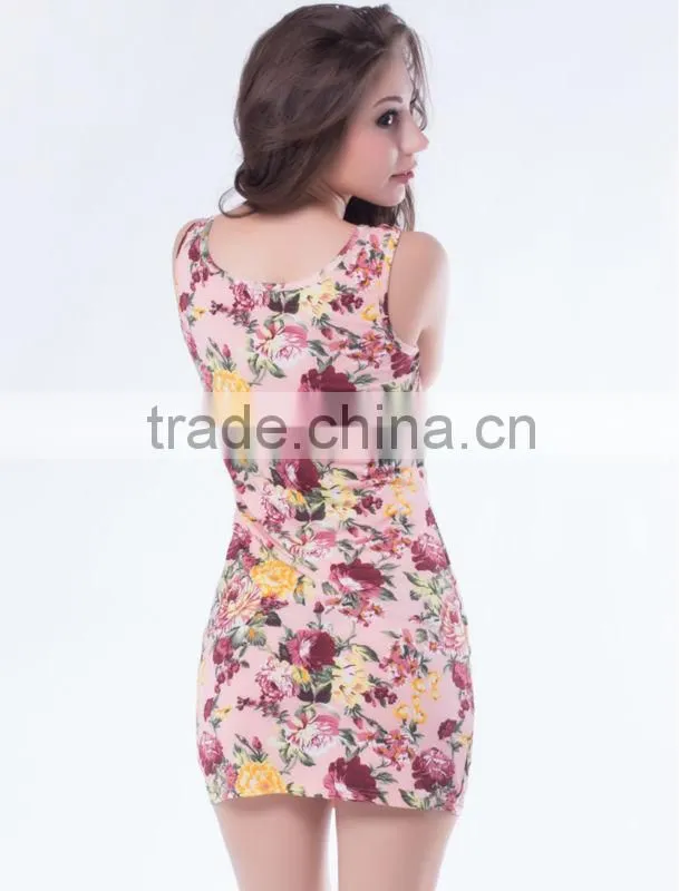 Accept paypal 2015 new fashion sexy ladies party wear short sleeve floral print dress