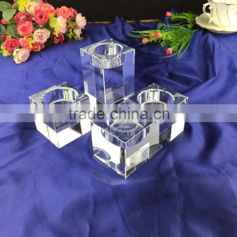 K9 Material Cubic Crystal Glass Candelabra For Table Center