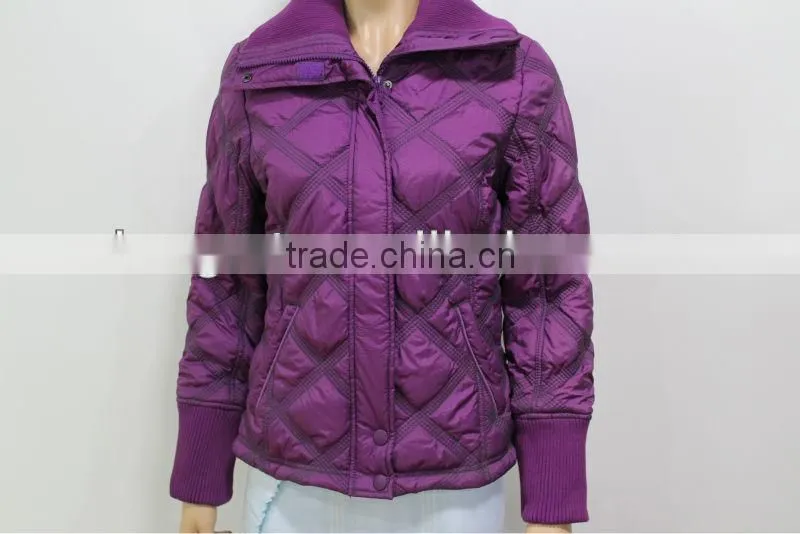 2014 Winter Padded Jacket Women Garment Short Style Big Turn-Down Collar Zipper Front Fly Long-Sleeve Purple Down Jacket