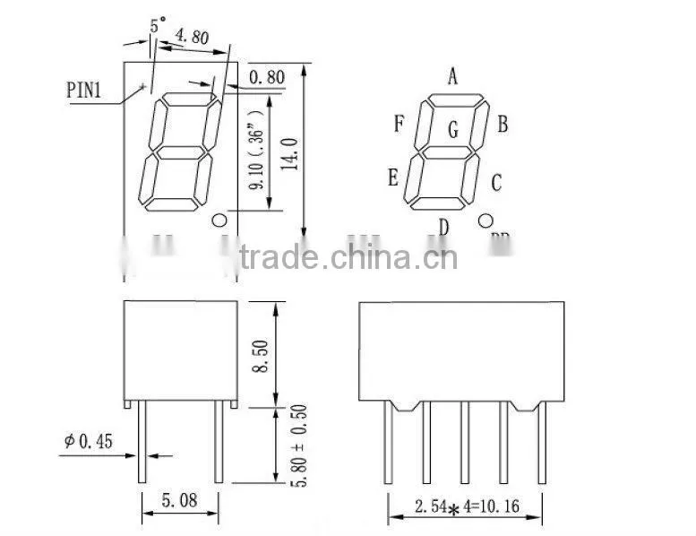 single digit 7 segment led display module 0.36 inch green color