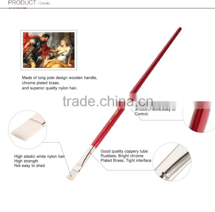 Wholesale art kid paint brush set artistic painting 6pcs, long wooden handle and nylon hair paint brushes for art