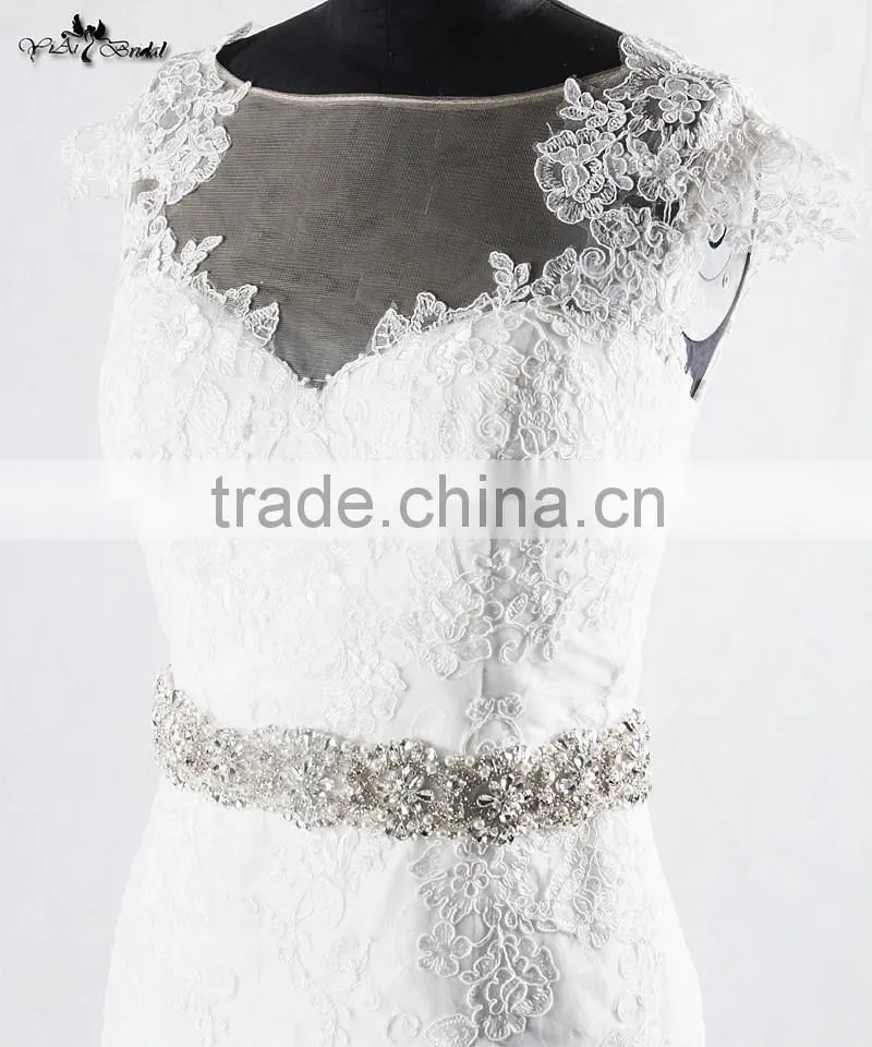 RSW928 Cap Sleeves Illusion Neckline See Through Back Lace Wedding Dresses Mermaid With Detachable Train