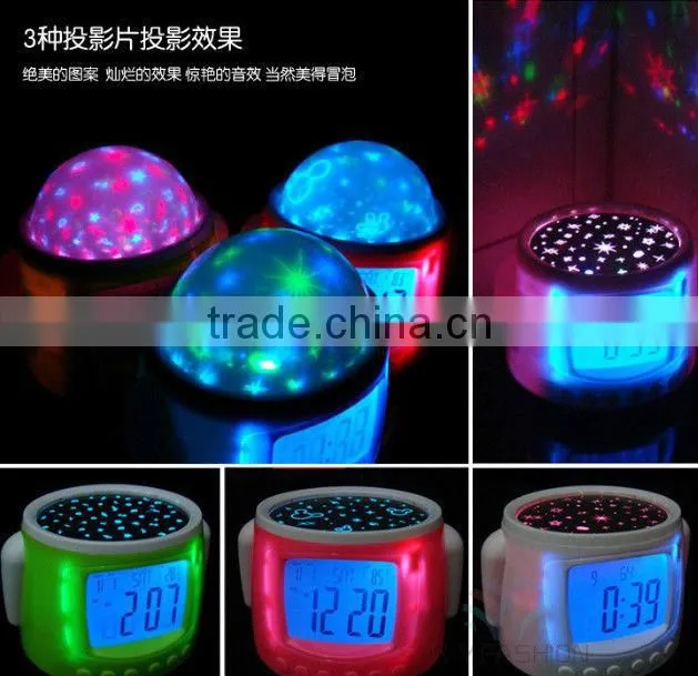 Novelty promotional item gift Android robots DIY music led star light projecting alarm clock,digital clocks