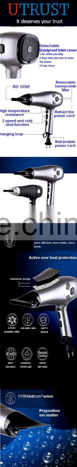 Blow drier hot sale professional rubber coating hair dryer for salon use Retractable cord hair dryer