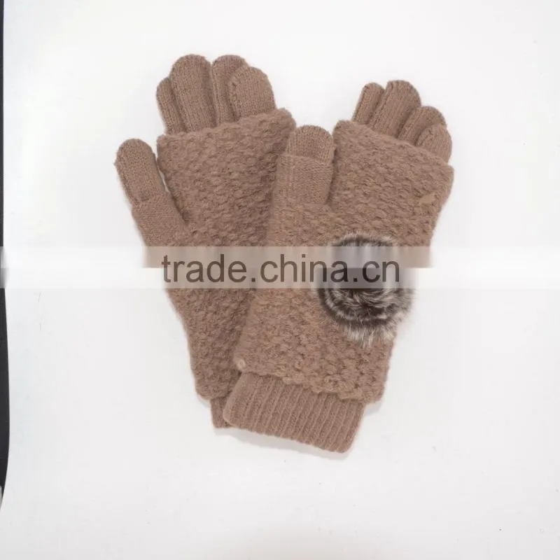 Two in one warm women's knit gloves
