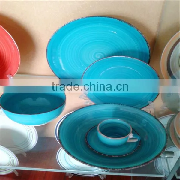 Red or Yellow Edge White Dots Handpainting colorful ceramic breakfast dinnerware set