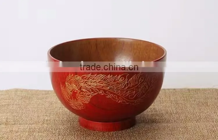 Red Chinese carved soup bowl