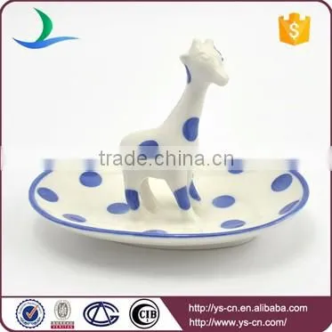 Handmade custom sika deer embossed wedding ceramic ring dish