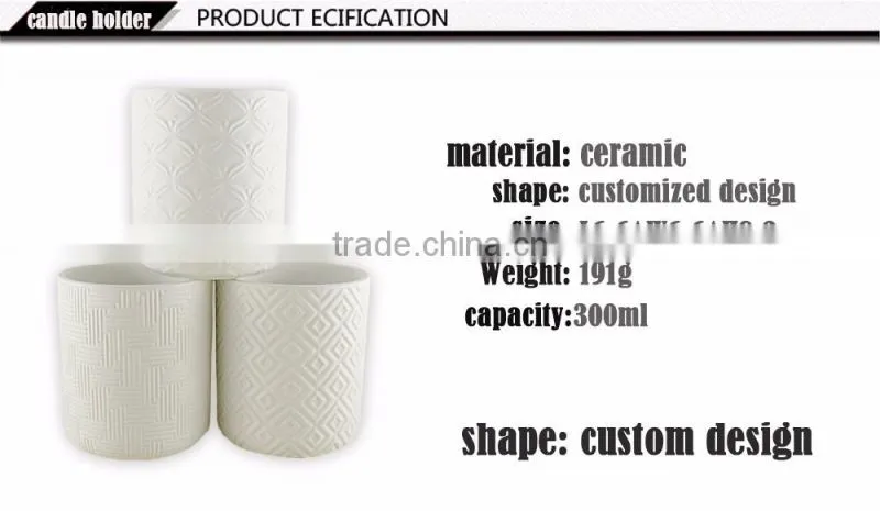 Custom design emboss ceramic Candle holder,tea Light Candlestick