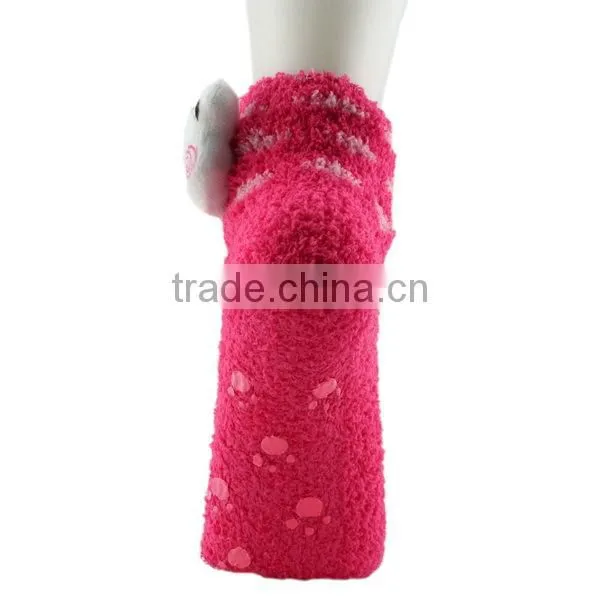 Non-slip design soft animal floor socks with cute 3D animial