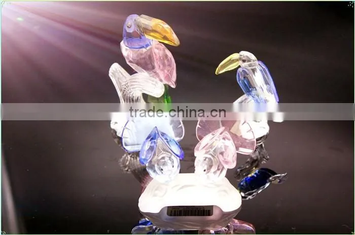 Wholesale double crystal birds with a trunk as customized crystal gifts/crystal wedding table gift for guests