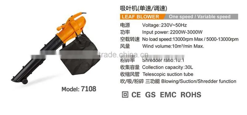 2400W Garden electric vacuum Leaf blower variable speed high pressure blower ALDI CHOSEN hand blower in yongkang