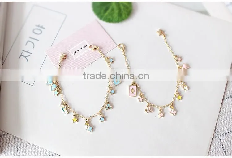 enamel star bowknot rabbit pumpkin carriage the playing cards charms bracelet gold chain bracelet with assorted charms