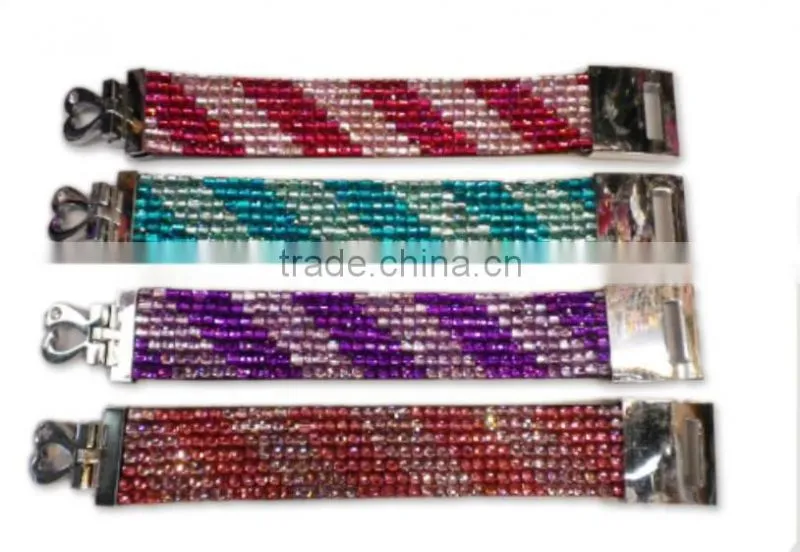 PU Leather Bracelet, Hot Sale Gift Leather with Crystal Gem Decoration
