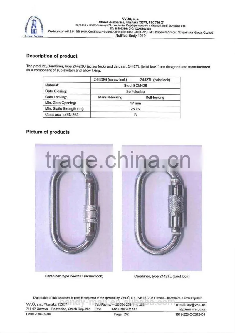 2442KTL Galvanized Twist Lock Galvanized Steel Oval Round O Ring Carabiner