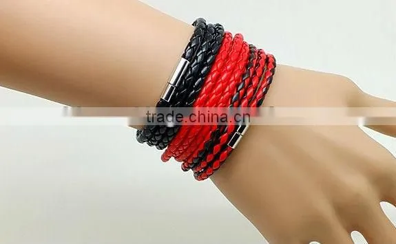 multi strand braided leather bracelet with magnetic clasp, unisex wrap leather bracelet, brown color leather bracelet