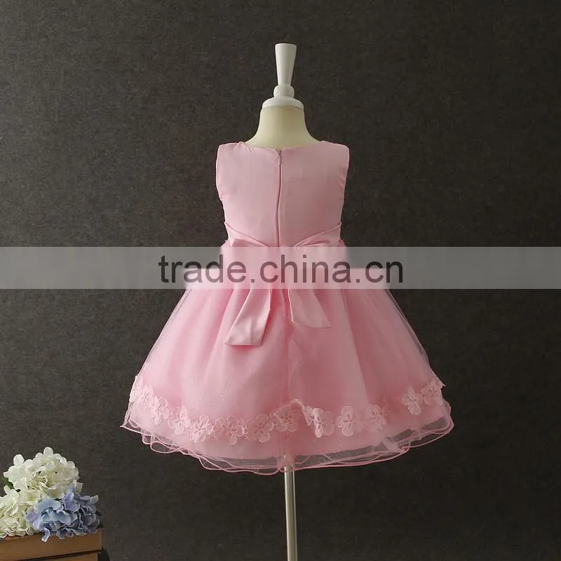 Summer frock designs pictures Baby girls one-piece party dresses Sleeveless Puffy Applique Pink Flower Shiny performance dress