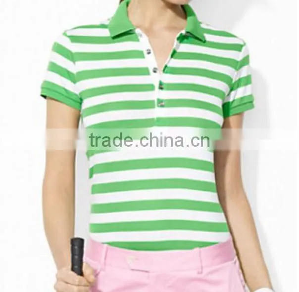 women custom striped golf polo shirt