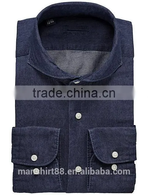2017 extremely cut away collar man washed denim shirt