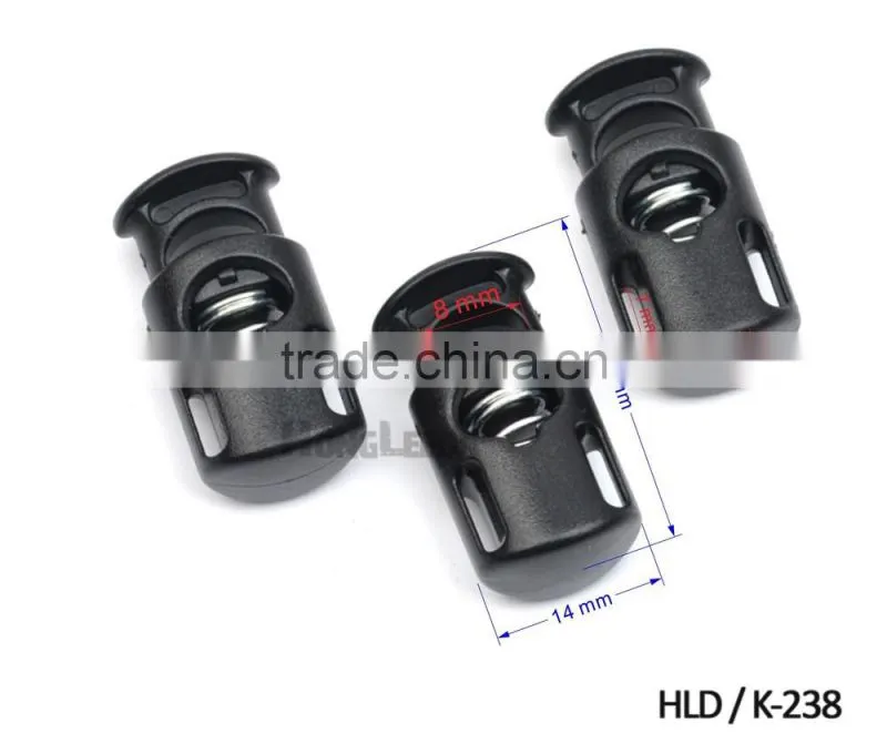 Black plastic stoppers cord lock 8mm hole toggles clip apparel shoelace sportswear bungee cord accessories HLD/K-238