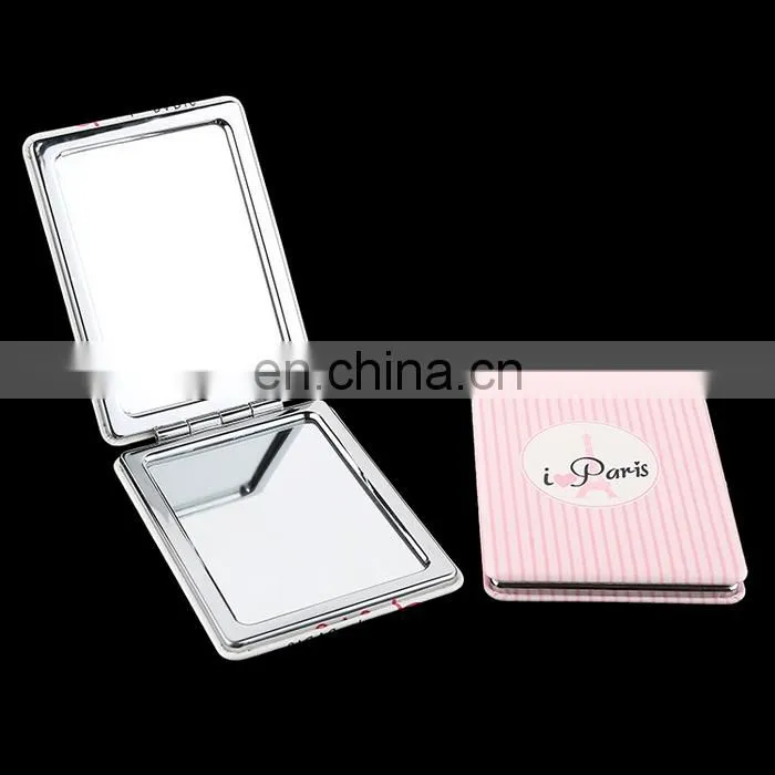 Cheap small white pu leather framed cosmetic mirror