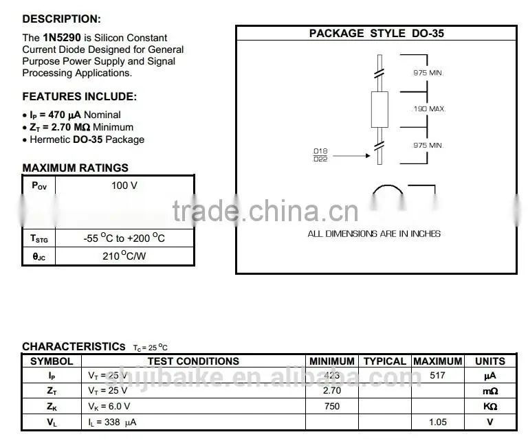 1N5290 CURRENT REGULATOR DIODES DO-7