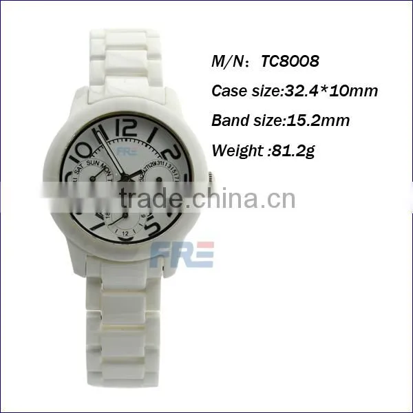 white ceramic watch band ceramic watch with waterproof HT8008 HT8008