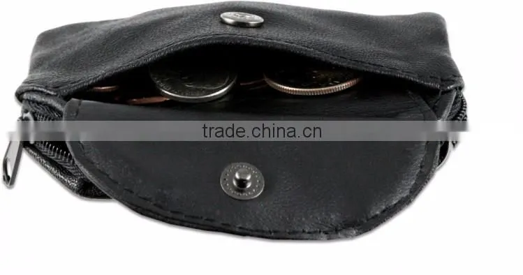 Leather Coin Purse with Key Ring and Snap Pocket Men Cowhide Change Purse
