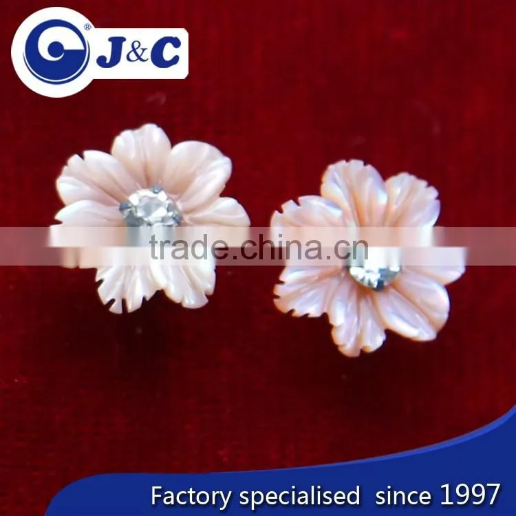 carved customized natural flower sea shell stud,mother of pearl earring