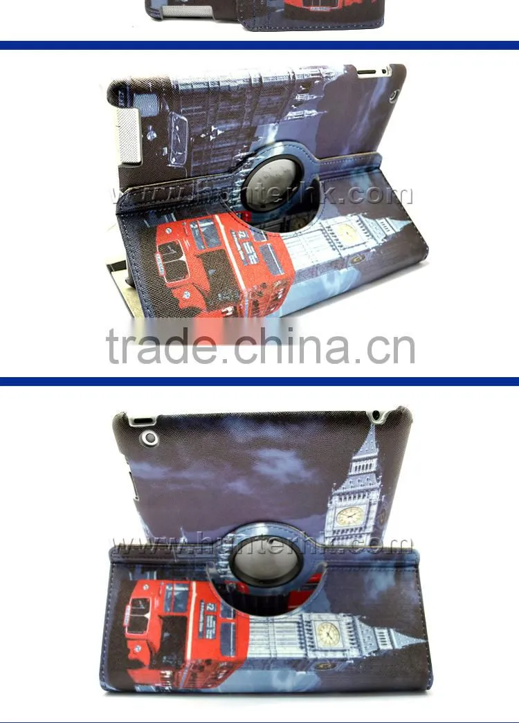 Printed Clock Tower Rotating Tablet Case For iPad 4