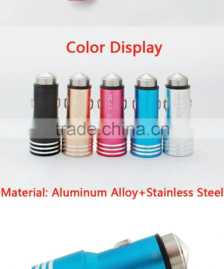 New 3.1A Quick Charge 2.0 Travel Car charger for Travel in-Car use/ Stainless Steel Safety Hammer QC 2.0 Dual USB Car Charger