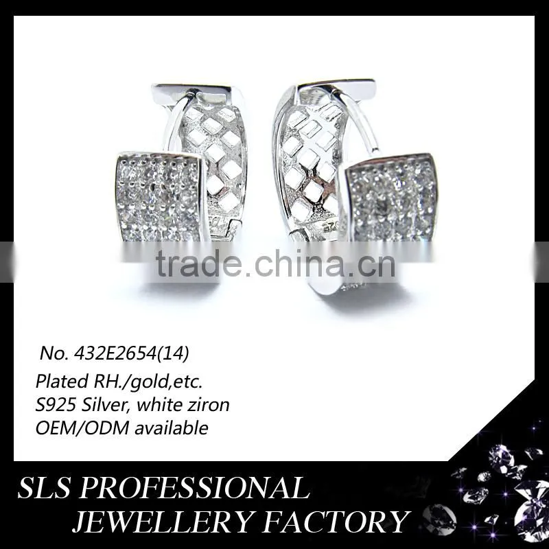 2015 fashion design Sterling Silver stamped 925 hiphop cubic zirconia earrings for women