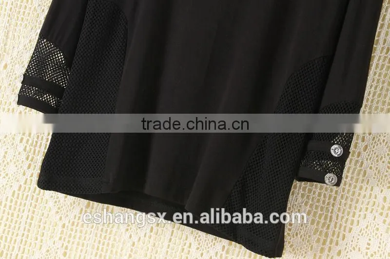 Ladies viscose pure black mesh shirt