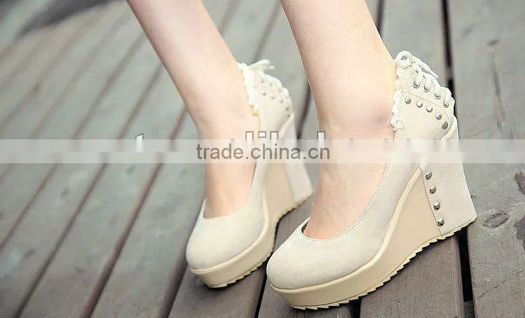 New Lacing Studs Wedge Heel Shoes Woman Wedgs XT12071608