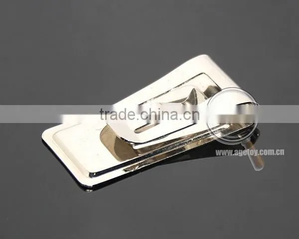 Men Style Fashion Stainless Steel Metal Black Genuine Leather Money Clip
