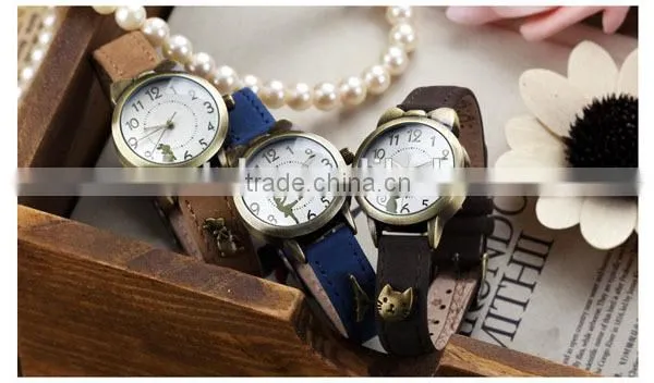 Fashion cute cat small case leather watches for teenagers