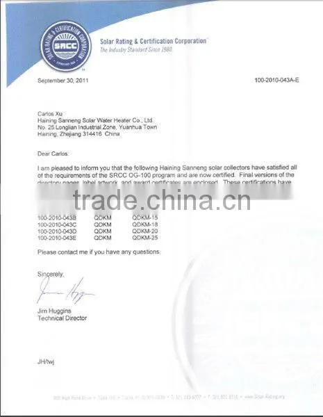 Heat pipe collector Split Pressurized solar water heater for home heating system