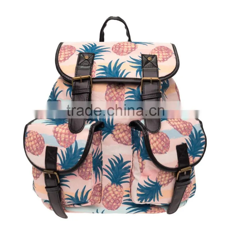 2016 3d printed pineaple pastel colour Vintage Canvas Rucksacks Cute School Satchel Rucksack Backpack Campus Bag