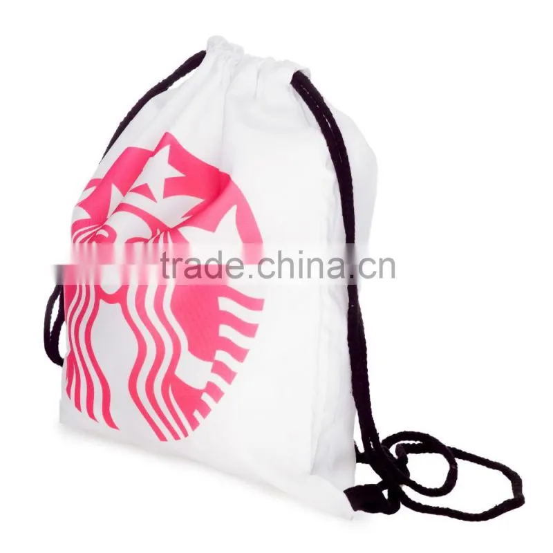 China Supplier Hot Sale Digital Print Smiling Cheap Custom Drawstring Bag