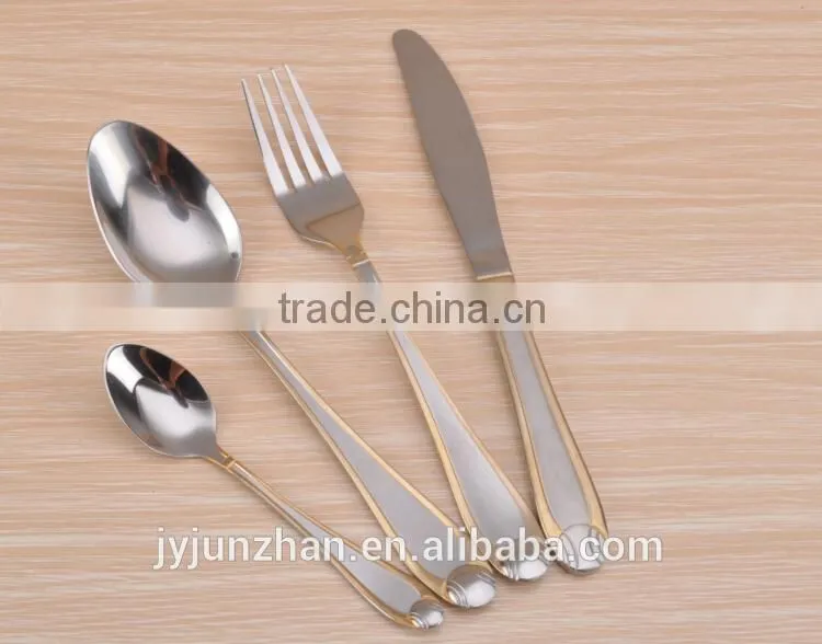 24pcs Gold plated flatware with shelf and PVC box made by stainless steel and competitve price